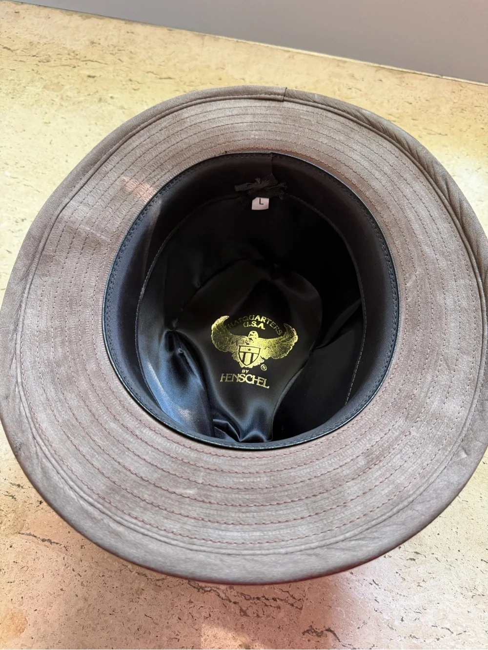 Vintage Henschel Hatquarters USA Chocolate Leather Suede Cowboy Outback Hat Lg
